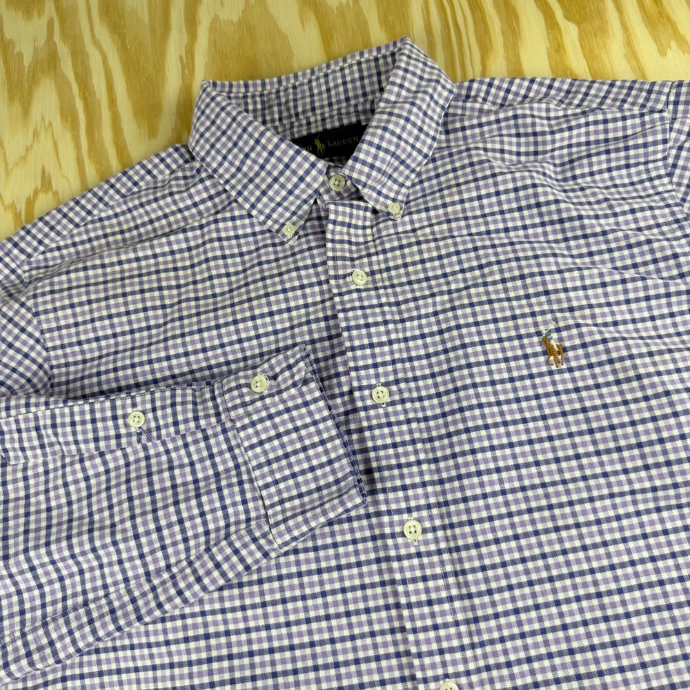 Polo Ralph Lauren Mens Gingham Check Button Down Shirt Purple Blue White XL